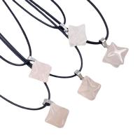 Rose Quartz Necklace, with leather cord, Hexagram, Unisex, pink Approx 14.96 Inch 