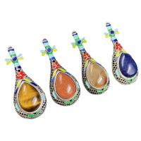 Gemstone Zinc Alloy Pendants, with Natural Stone & Abalone Shell, antique silver color plated & Unisex & can be used as brooch or pendant 
