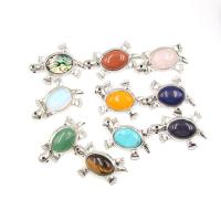 Gemstone Zinc Alloy Pendants, with Natural Stone & Abalone Shell, Turtle, platinum color plated & Unisex & can be used as brooch or pendant 
