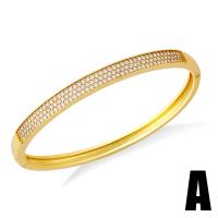 Brass Bangle, gold color plated & micro pave cubic zirconia, golden 