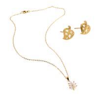 Cubic Zirconia Stainless Steel Jewelry Sets, Stud Earring & necklace, Leaf, gold color plated, micro pave cubic zirconia & for woman, 9*8*2mm,20*13*3mm Approx 17.72 Inch 