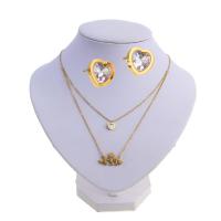 Cubic Zirconia Stainless Steel Jewelry Sets, Stud Earring & necklace, gold color plated, micro pave cubic zirconia & for woman, 8*8*15mm,25*12*2mm Approx 17.72 Inch 