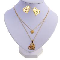 Cubic Zirconia Stainless Steel Jewelry Sets, Stud Earring & necklace, Heart, gold color plated, micro pave cubic zirconia & for woman Approx 17.72 Inch 