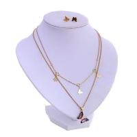 Crystal Jewelry Sets, Stainless Steel, Stud Earring & necklace, with Crystal, Butterfly, plated, for woman 8*10*12mm,17*22*5mm Approx 17.72 Inch 