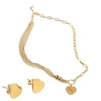 Fashion Stainless Steel Jewelry Sets, Stud Earring & necklace, with 1.97inch extender chain, Heart, gold color plated, for woman, 13*9*10mm,17*17*11mm Approx 17.72 Inch 