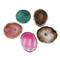 Agate Brass Pendants, with Agate, no hole, mixed colors 