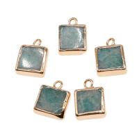 Gemstone Brass Pendants, with Gemstone,  Square, mixed colors 