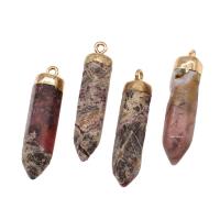 Gemstone Brass Pendants, with Gemstone, mixed colors 