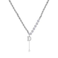 Messing Zirkonia Halskette, mit Edelstahl, plattiert, Micro pave Zirkonia & für Frau, Silberfarbe, 17x15mm, Länge:45 cm, verkauft von PC