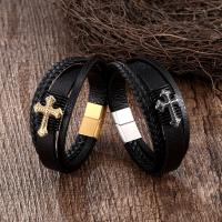 Cowhide Bracelets, with Titanium Steel, Cross, plated, multilayer & Unisex Approx 8.27 Inch 