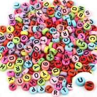 Acrylic Alphabet Beads, Flat Round, with letter pattern Approx 