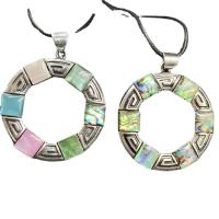 Zinc Alloy Shell Pendants, with Shell, Donut, antique silver color plated, Unisex 60mm 