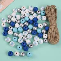 Painted Wood Beads, with Linen, stoving varnish, DIY 16mm 