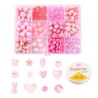 Mixed Glass Bead, Glass Beads, with Polymer Clay & Crystal Thread & Acrylic, DIY, pink 