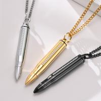 Cremation Jewelry Ashes Urn Necklace, Stainless Steel, Bullet, plated, micro pave cubic zirconia & for man Approx 24 Inch 