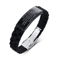 Silicone Stainless Steel Bracelets, with Silicone, black ionic & for man Approx 18-22.5 cm 