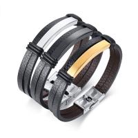 Stainless Steel Bracelet, with Leather, for man Approx 8.07 Inch 