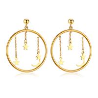 Stainless Steel Drop Earring, Moon and Star, gold color plated, for woman & hollow, 30mm 