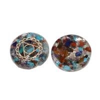 Pendentif bijoux de pierre gemme, laiton, avec pierre gemme & résine, Rond, aucun trou, couleurs mélangées Vendu par PC