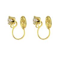 Brass Clip On Earring Finding, with Cubic Zirconia, gold color plated, faceted 
