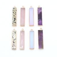 Gemstone Brass Pendants, Natural Stone, with Brass, Rectangle, gold color plated & Unisex 