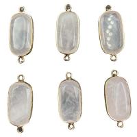 Quartz Connector, Rose Quartz, with Brass, Rectangle, gold color plated, faceted & 1/1 loop, pink 
