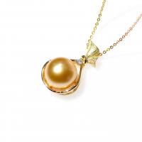 Natural Akoya Cultured Pearl Necklace, Akoya Cultured Pearls, with 925 Sterling Silver, Round, micro pave cubic zirconia & for woman, golden, 11-12mm Approx 15.75 Inch 