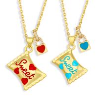 Cubic Zircon Micro Pave Brass Necklace, with 1.97 extender chain, Candy, gold color plated, micro pave cubic zirconia & enamel .72 Inch 