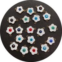 Evil Eye Jewelry Connector, White Shell, with Zinc Alloy, Flower, gold color plated, DIY 