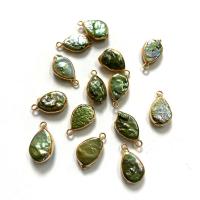 Freshwater Pearl Pendants, with Zinc Alloy, Teardrop, gold color plated, DIY, green 