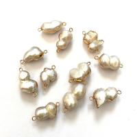 Freshwater Pearl Connector, with Zinc Alloy, Peanut, gold color plated, DIY, white, 8x15- 