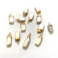 Freshwater Pearl Pendants, with Zinc Alloy, Rectangle, gold color plated, DIY, white, 10x20- 