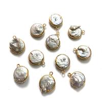 Freshwater Pearl Pendants, with Zinc Alloy, Round, gold color plated, DIY, white 