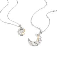 Couple Jewelry Necklace, 925 Sterling Silver, platinum color plated & for woman & enamel & with rhinestone Approx 15.74 Inch 