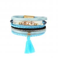 Cloth Bracelet, with Crystal & Zinc Alloy, gold color plated, multilayer & for woman & with rhinestone 195mm 