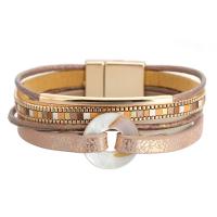 PU Leather Cord Bracelets, with Gemstone & Zinc Alloy, gold color plated, multilayer & for woman, 195mm 