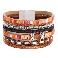 PU Leather Cord Bracelets, with Zinc Alloy, multilayer & for woman & with rhinestone 