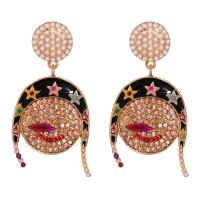 Zinc Alloy Rhinestone Drop Earring, with Plastic Pearl, gold color plated, for woman & enamel & with rhinestone 