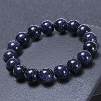 Blue Goldstone Bracelet, Blue Sandstone, Round, handmade, Unisex Approx 6.6-8.2 Inch 