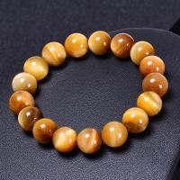 Tiger Eye Stone Bracelets, Round, handmade, Unisex golden Approx 6.6-8.2 Inch 