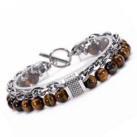 Bracelets en pierres précieuses, pierre gemme, avec chaîne en acier inoxydable, fait à la main, différents matériaux pour le choix & pour homme Environ 7.5-8.3 pouce, Vendu par PC