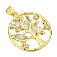 Cubique Pendentif en laiton zircon pavent, Arbre de vie, Placage de couleur d'or, bijoux de mode & DIY & pavé de micro zircon & pour femme, doré Environ 4mm, Vendu par PC