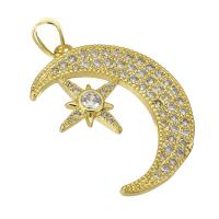 Befestigter Zirkonia Messing Anhänger, Mond und Sterne, goldfarben plattiert, Modeschmuck & DIY & Micro pave Zirkonia & für Frau, goldfarben, 19x26x4mm, Bohrung:ca. 4mm, verkauft von PC