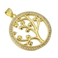 Cubique Pendentif en laiton zircon pavent, Arbre de vie, Placage de couleur d'or, bijoux de mode & DIY & pavé de micro zircon & pour femme, doré Environ 4mm, Vendu par PC