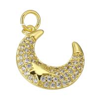 Cubic Zirconia Micro Pave Brass Pendant, Moon and Star, gold color plated, fashion jewelry & DIY & micro pave cubic zirconia & for woman, golden Approx 3mm 