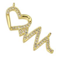 Cubic Zirconia Micro Pave Brass Connector, Electrocardiographic, gold color plated, fashion jewelry & DIY & micro pave cubic zirconia & for woman, golden Approx 1mm 
