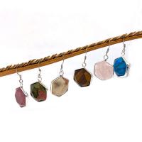 Gemstone Drop Earring, Natural Stone, with Brass, Hexagon, silver color plated, fashion jewelry & faceted 