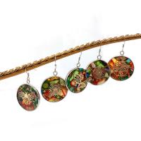 Impression Jasper Drop Earring, with Brass, Round, plated, fashion jewelry mixed colors, 26mm 