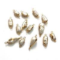 Freshwater Pearl Connector, with Zinc Alloy, gold color plated, DIY, white, 5x10- 