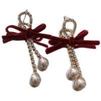 Zinc Alloy Rhinestone Drop Earring, with Velour, gold color plated, for woman & with rhinestone 